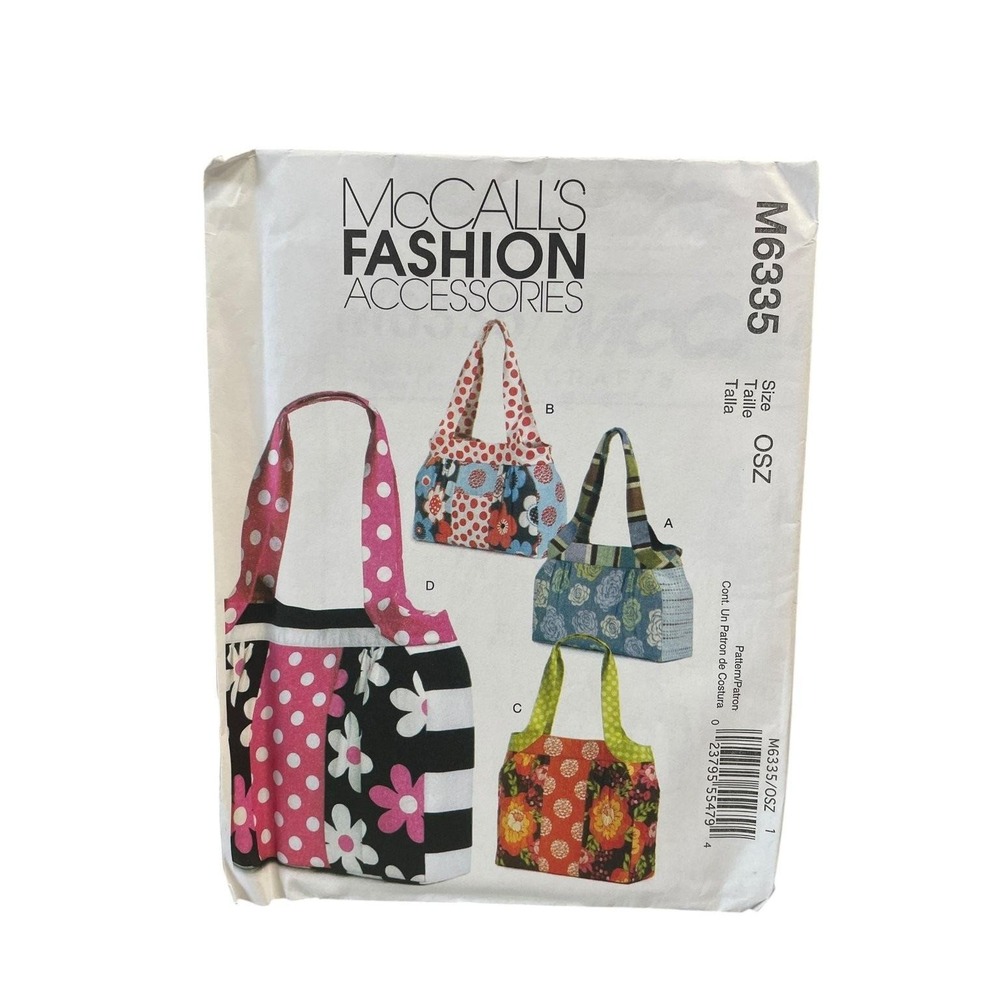 McCall's‎ Sewing Pattern M6335 Unisex OSZ White Handbag Tote Bag Accessories DIY